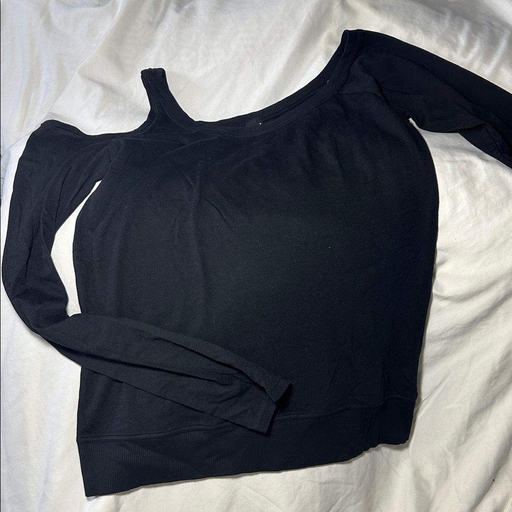 bobi Black Asymmetrical Long Sleeve Top